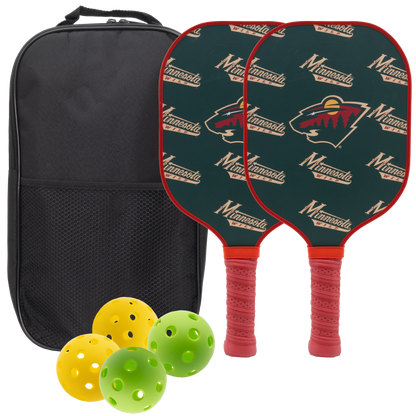 Minnesota Wild pickleball paddle set with balls and carry case