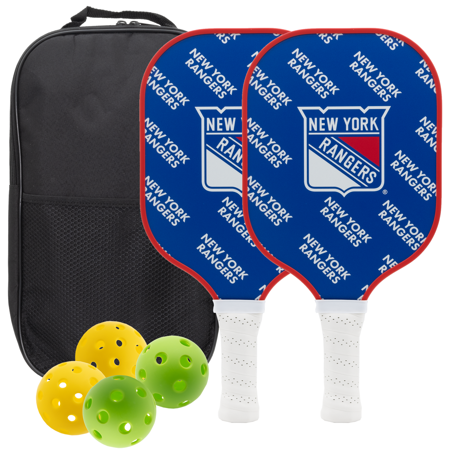 New York Rangers pickleball paddle set with balls and carry case