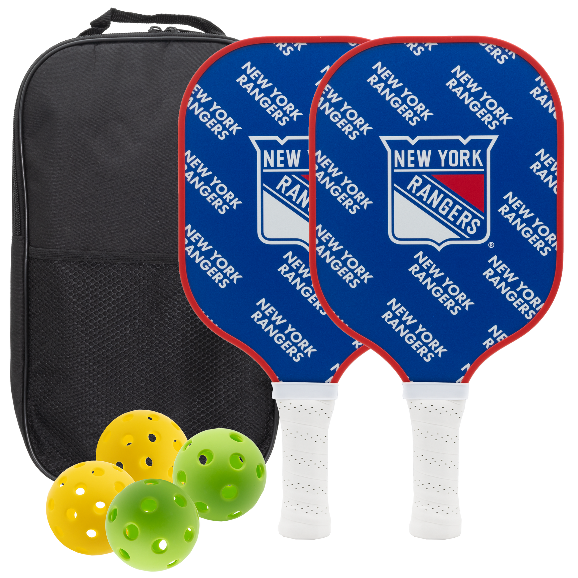 New York Rangers pickleball paddle set with balls and carry case
