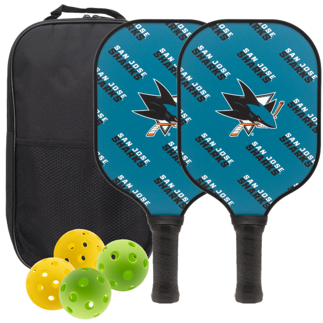 San Jose Sharks pickleball paddle set with balls and carry case