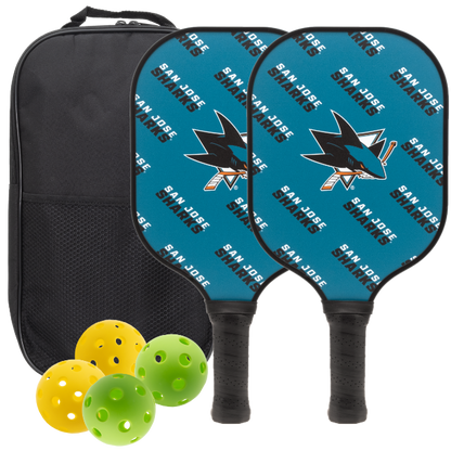 San Jose Sharks pickleball paddle set with balls and carry case