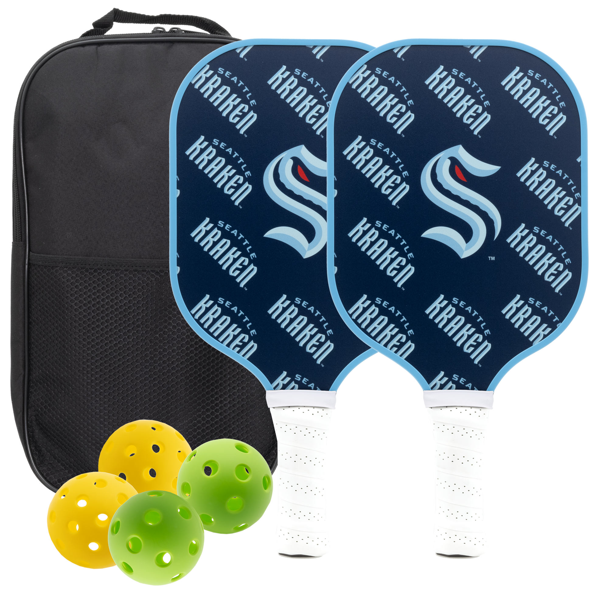 Seattle Kraken pickleball paddle set with balls and carry case