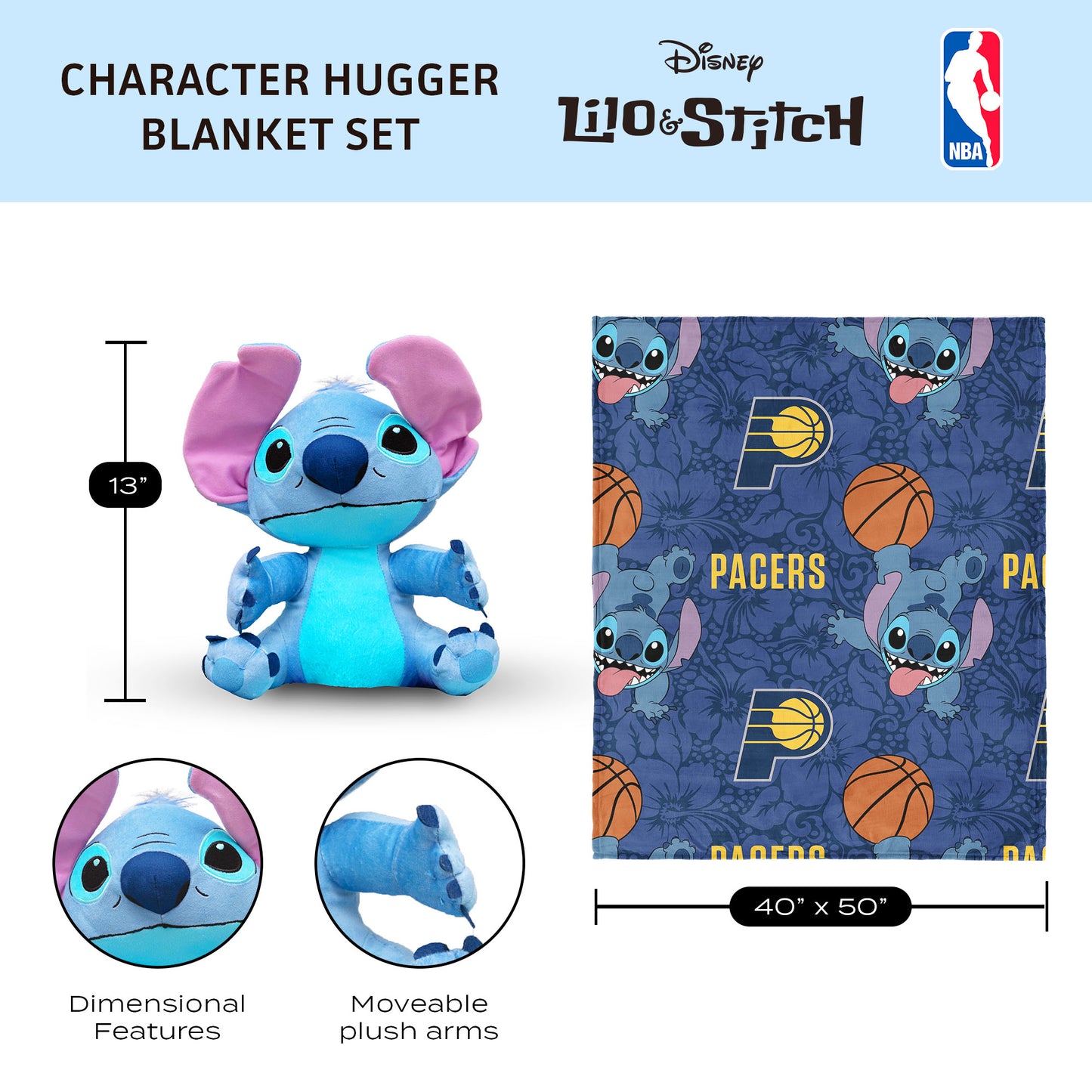 Indiana Pacers Lilo and Stitch Hugger Dimensions