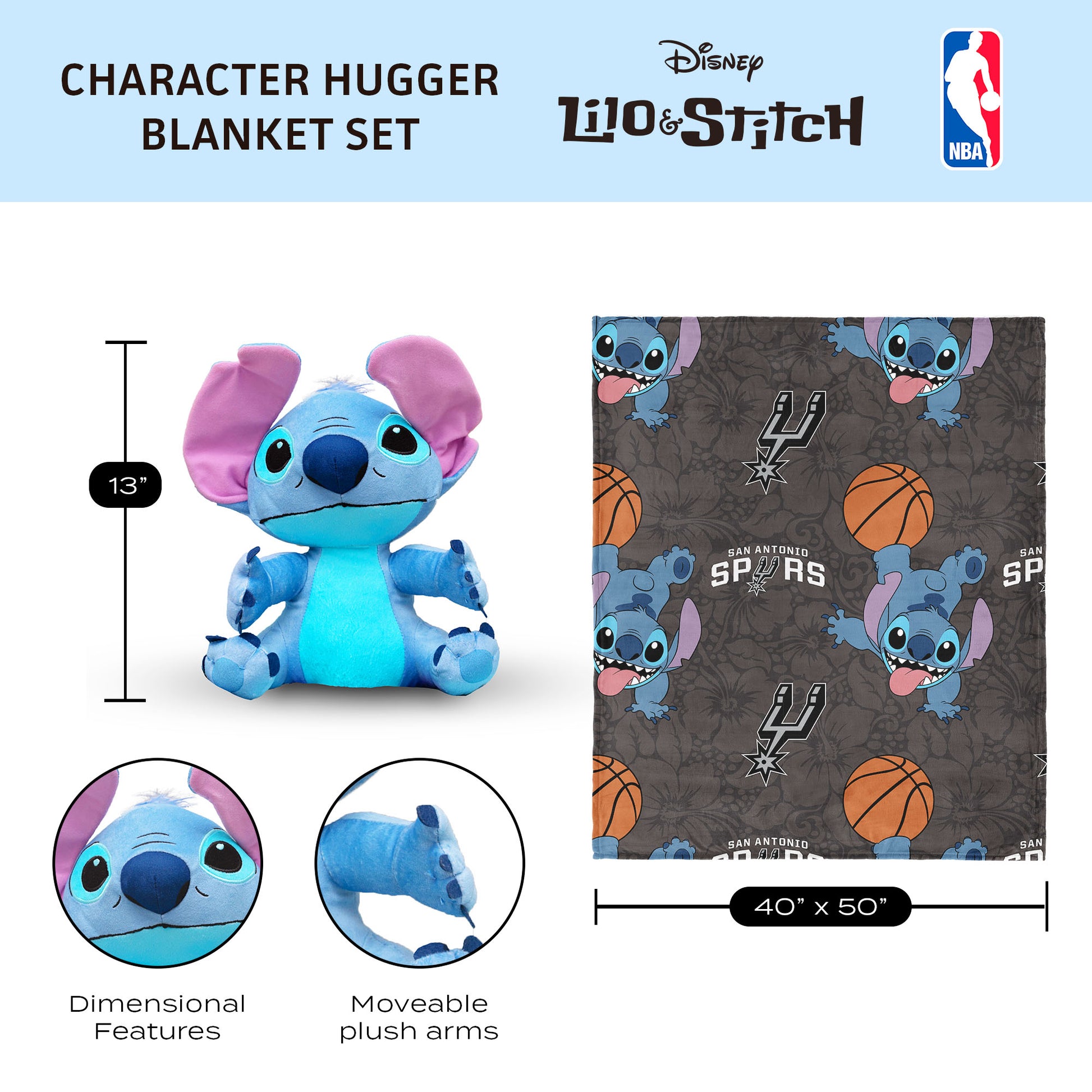 San Antonio Spurs Lilo and Stitch Hugger Dimensions