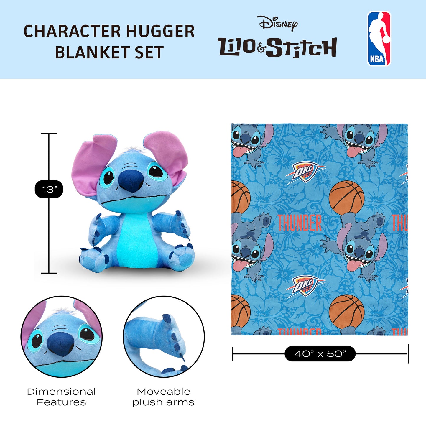 Oklahoma City Thunder Lilo and Stitch Hugger Dimensions
