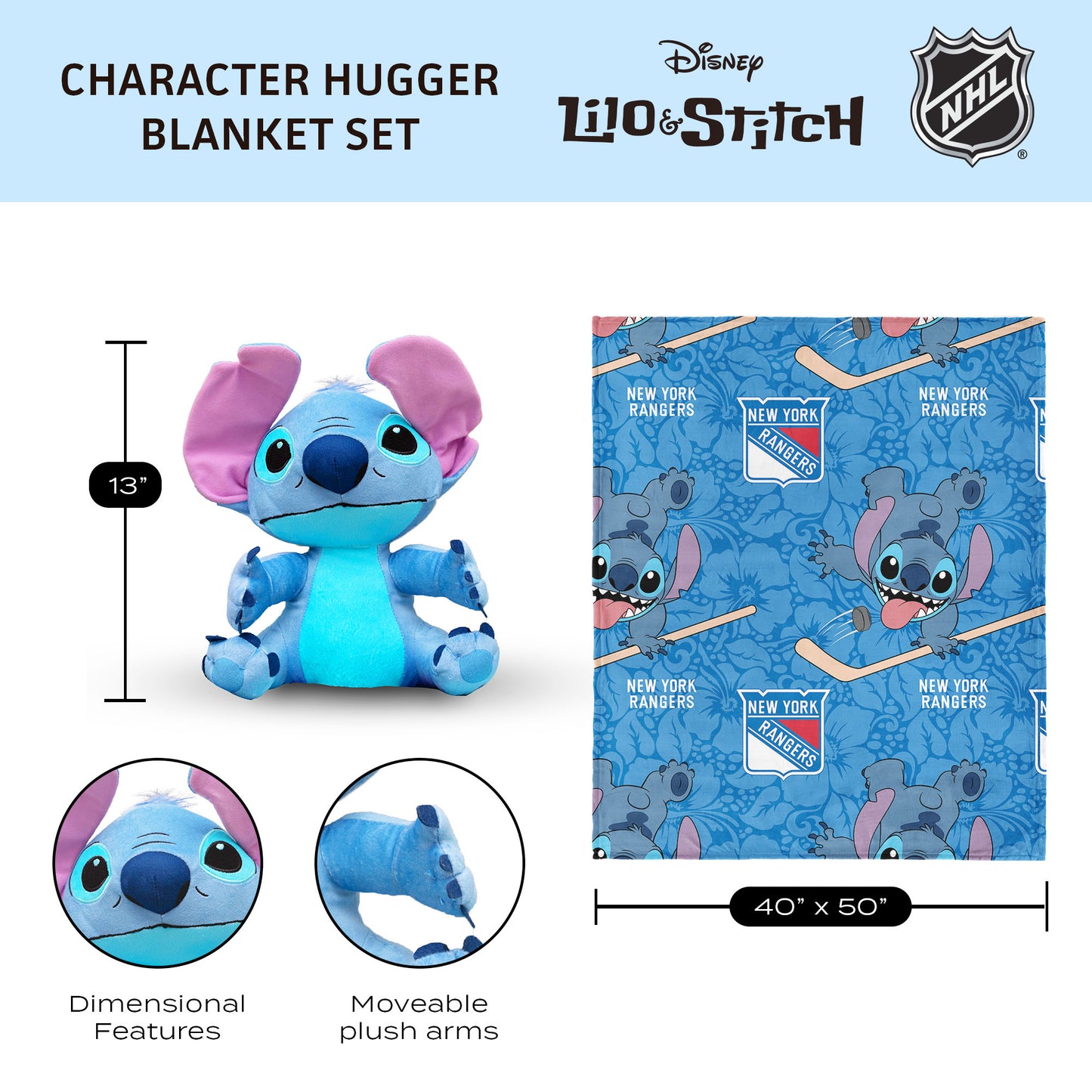 New York Rangers Lilo and Stitch Hugger Dimensions