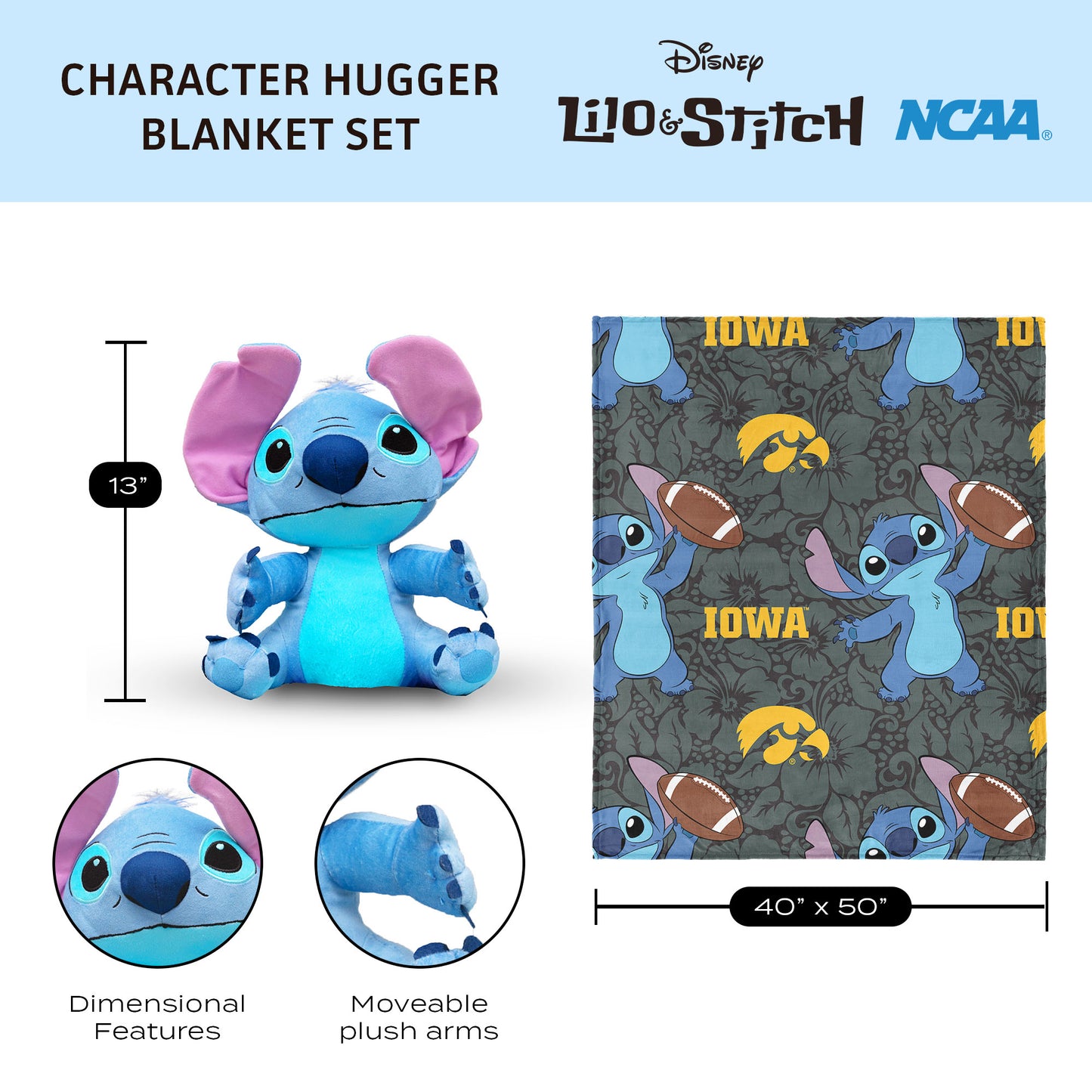Iowa Hawkeyes Lilo and Stitch Hugger Dimensions