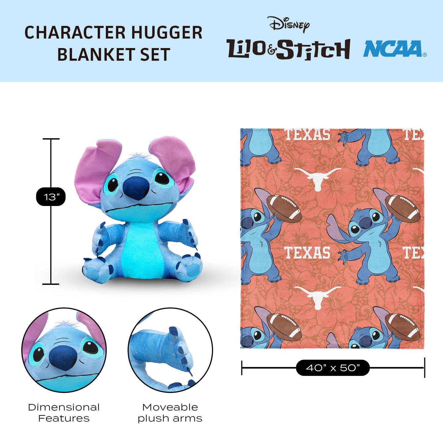 Texas Longhorns Lilo and Stitch Hugger Dimensions