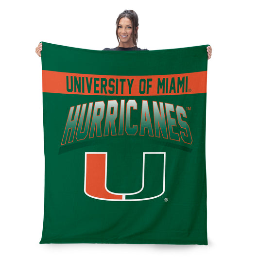Miami Hurricanes BEVEL 50 X 60 SHERPA Throw Blanket Lifestyle
