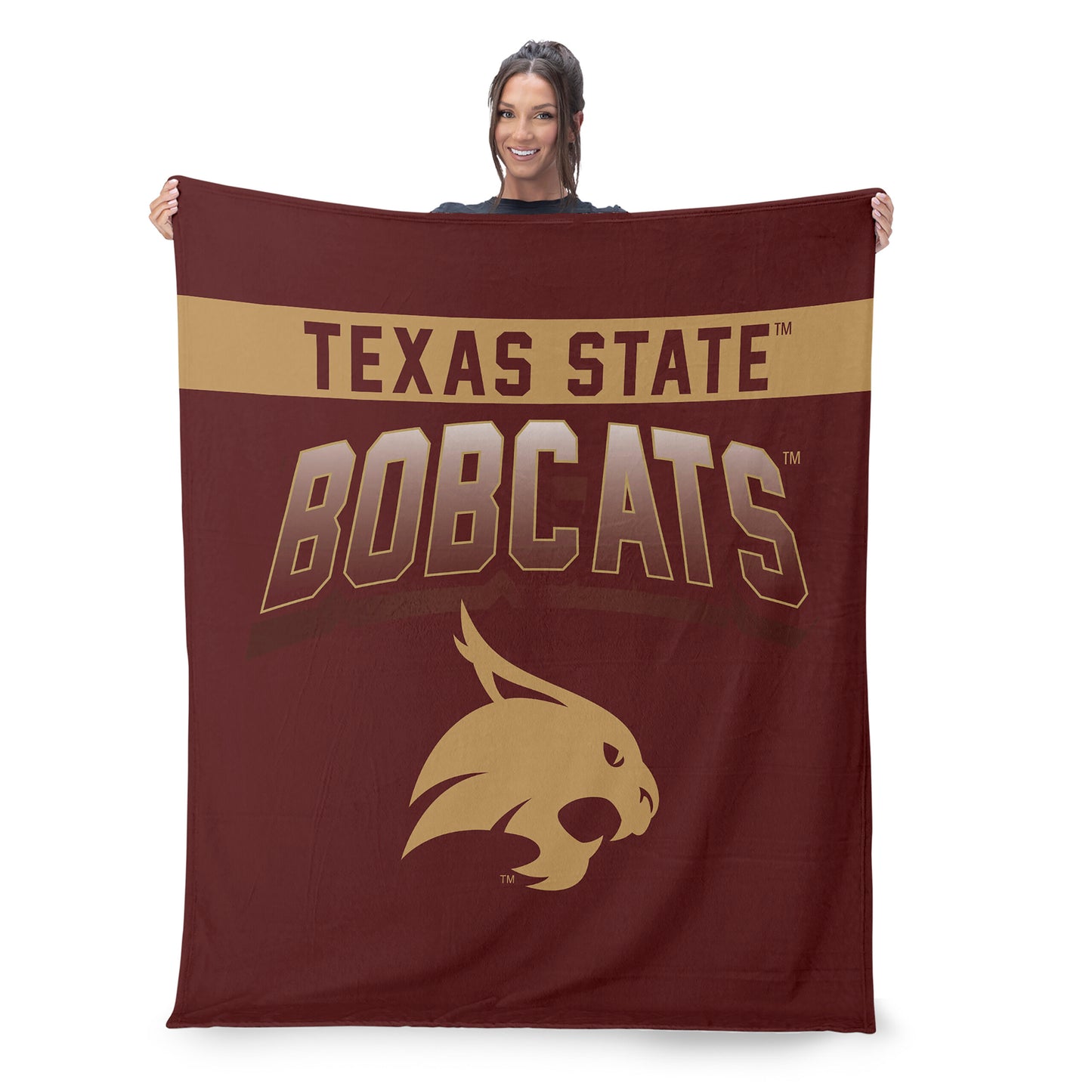 Texas State Bobcats BEVEL 50 X 60 SHERPA Throw Blanket Lifestyle