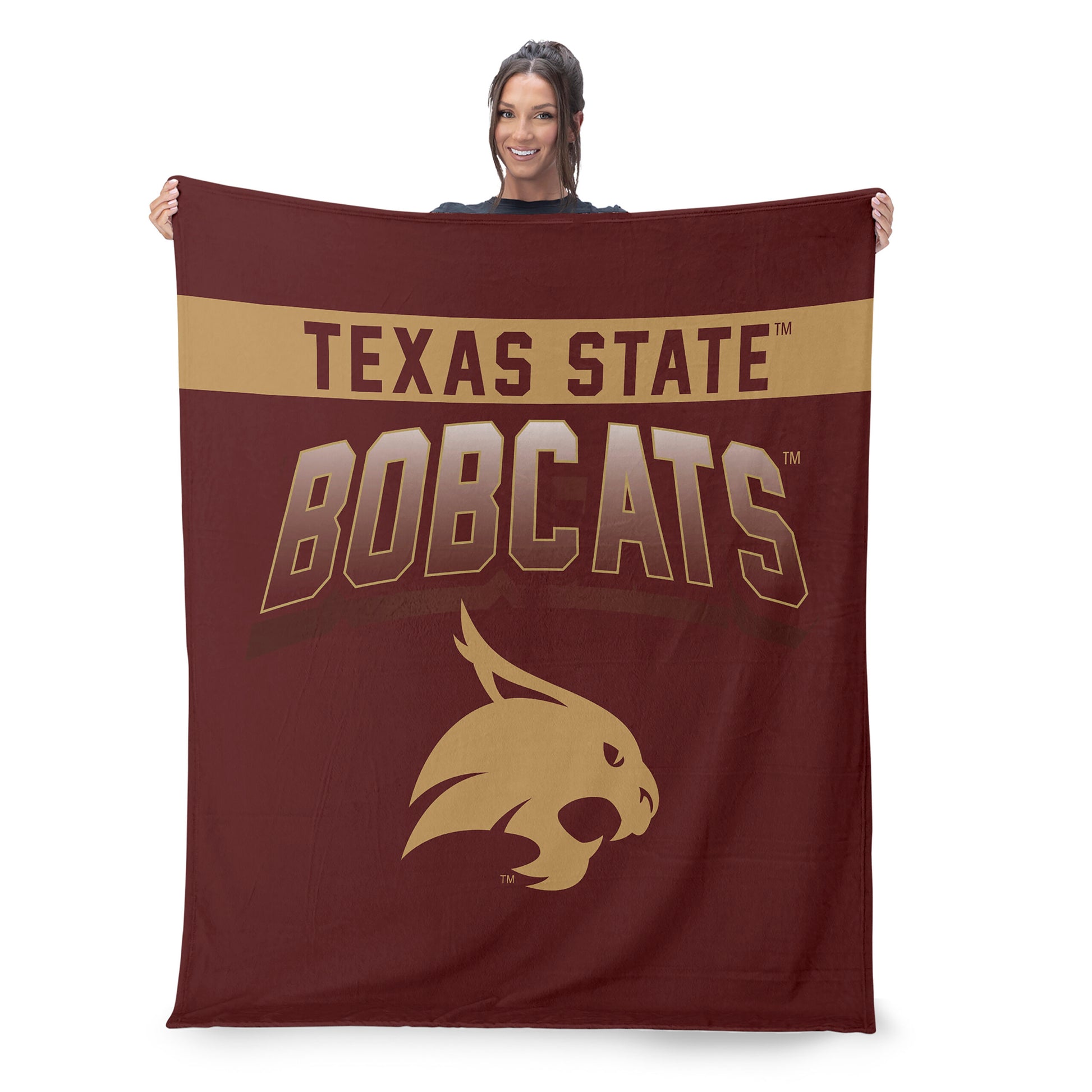 Texas State Bobcats BEVEL 50 X 60 SHERPA Throw Blanket Lifestyle