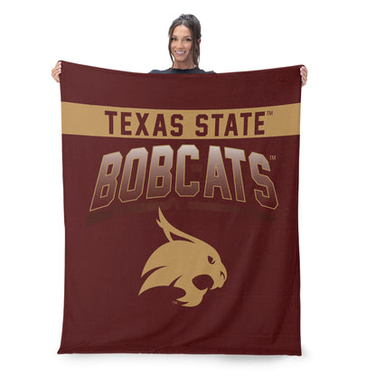 Texas State Bobcats BEVEL 50 X 60 SHERPA Throw Blanket Lifestyle