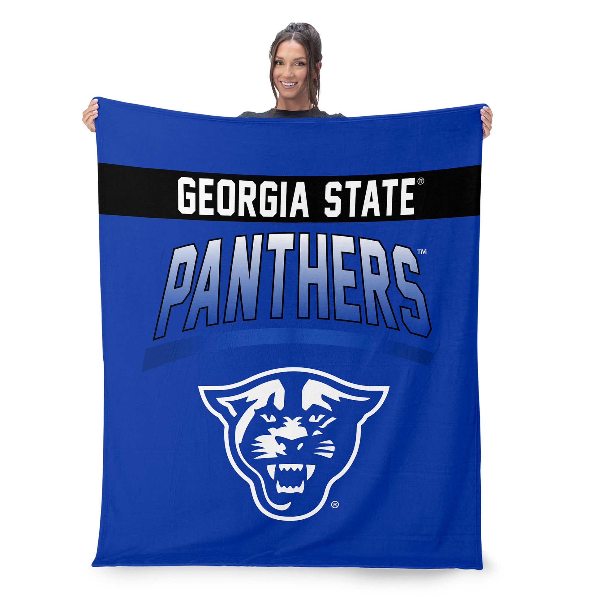 Georgia State Panthers BEVEL 50 X 60 SHERPA Throw Blanket Lifestyle