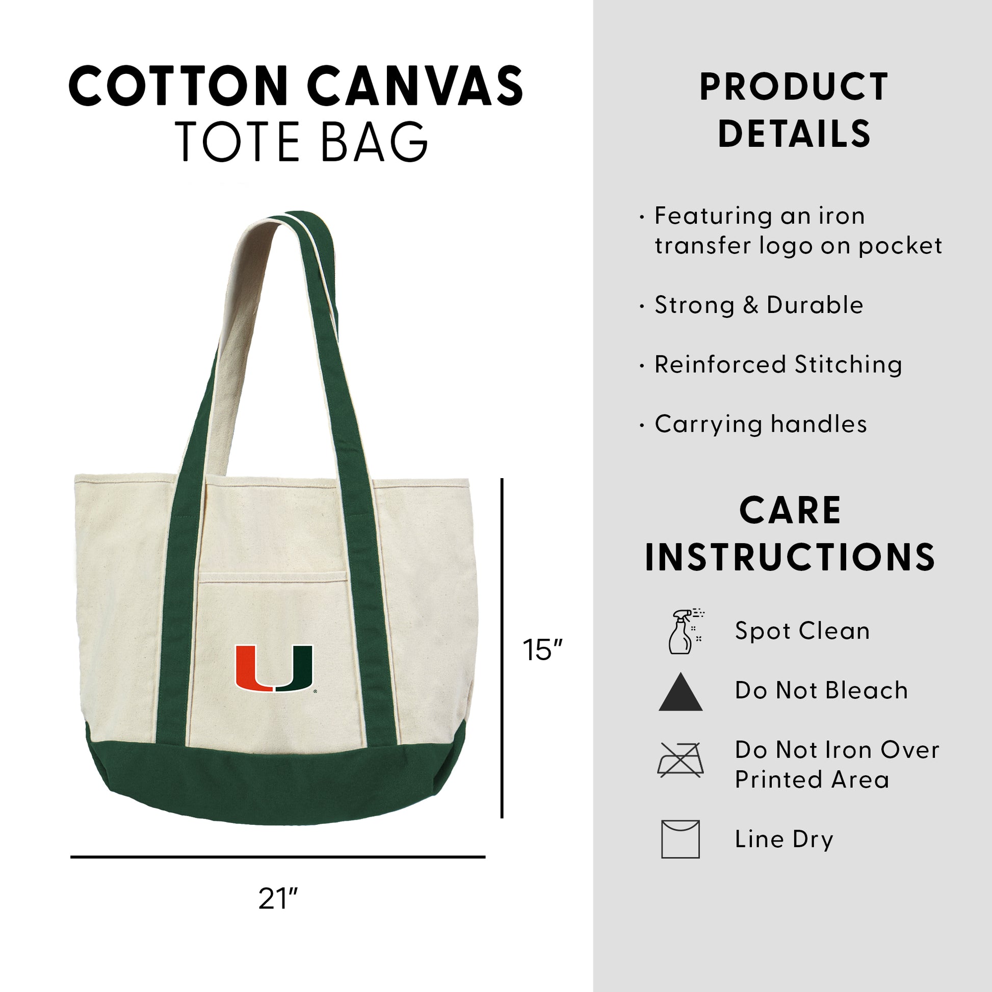 Miami Hurricanes Logo Canvas Tote Dimensions