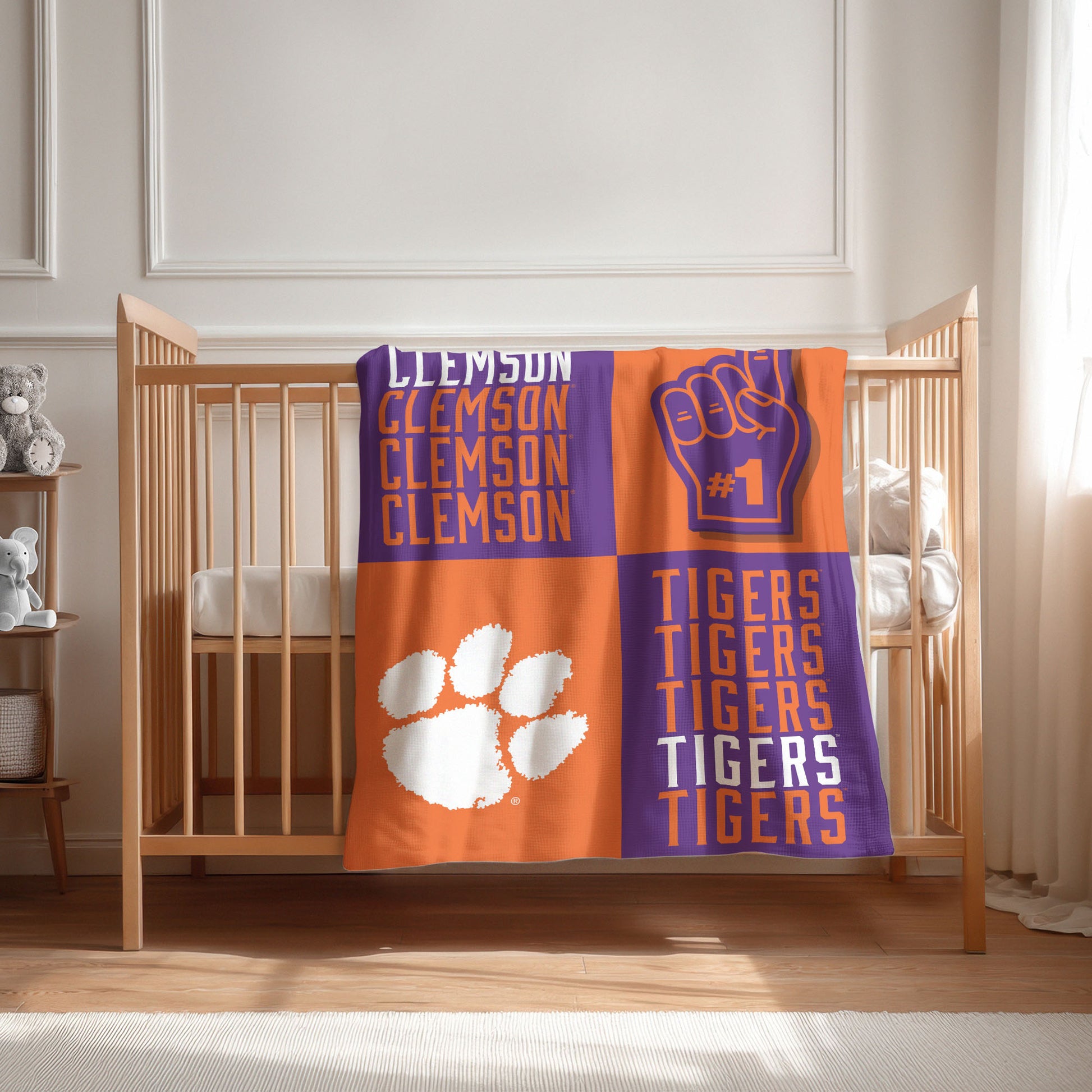 Clemson Tigers Swaddle Blanket Lifestyle