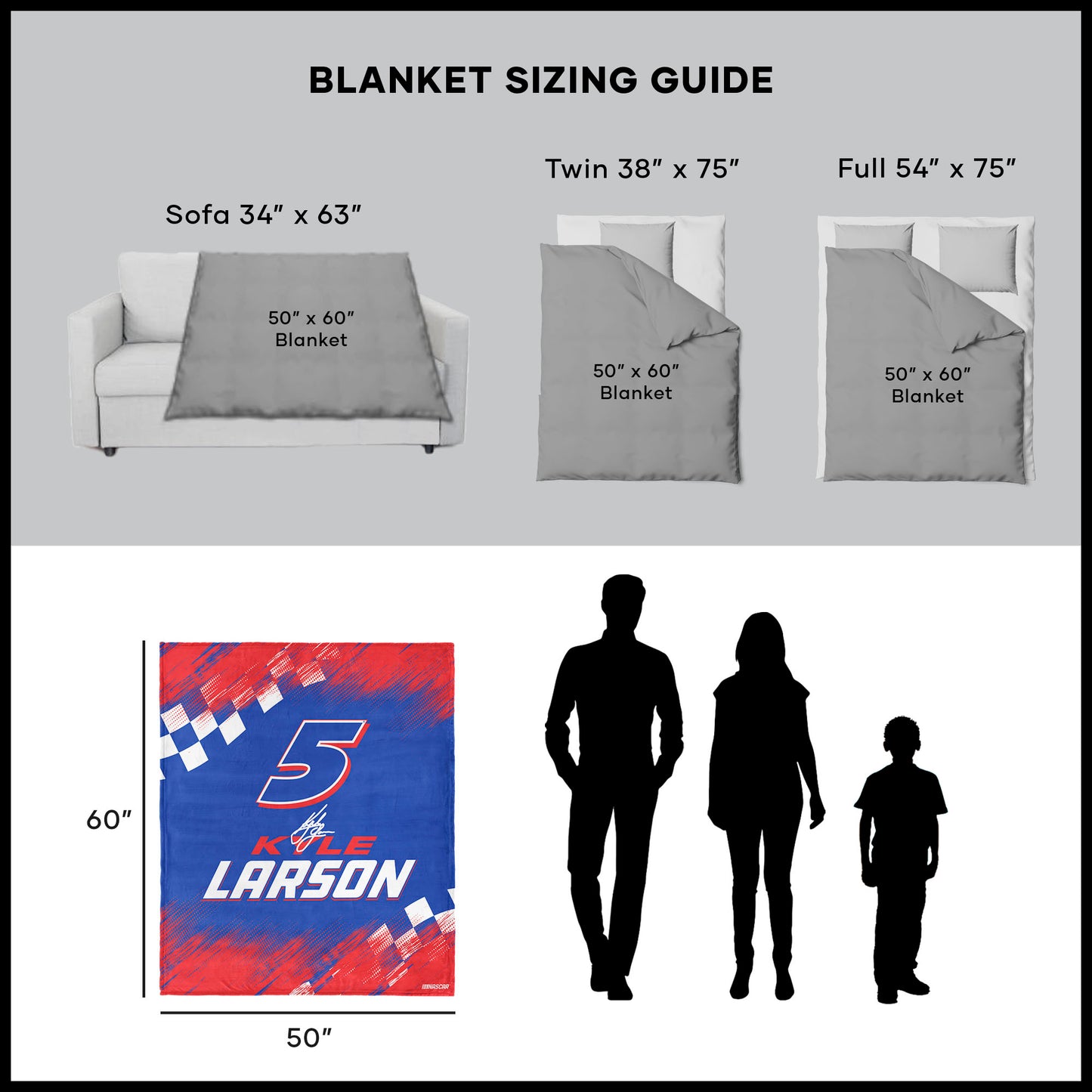 NASCAR Kyle Larson throw blanket dimensions