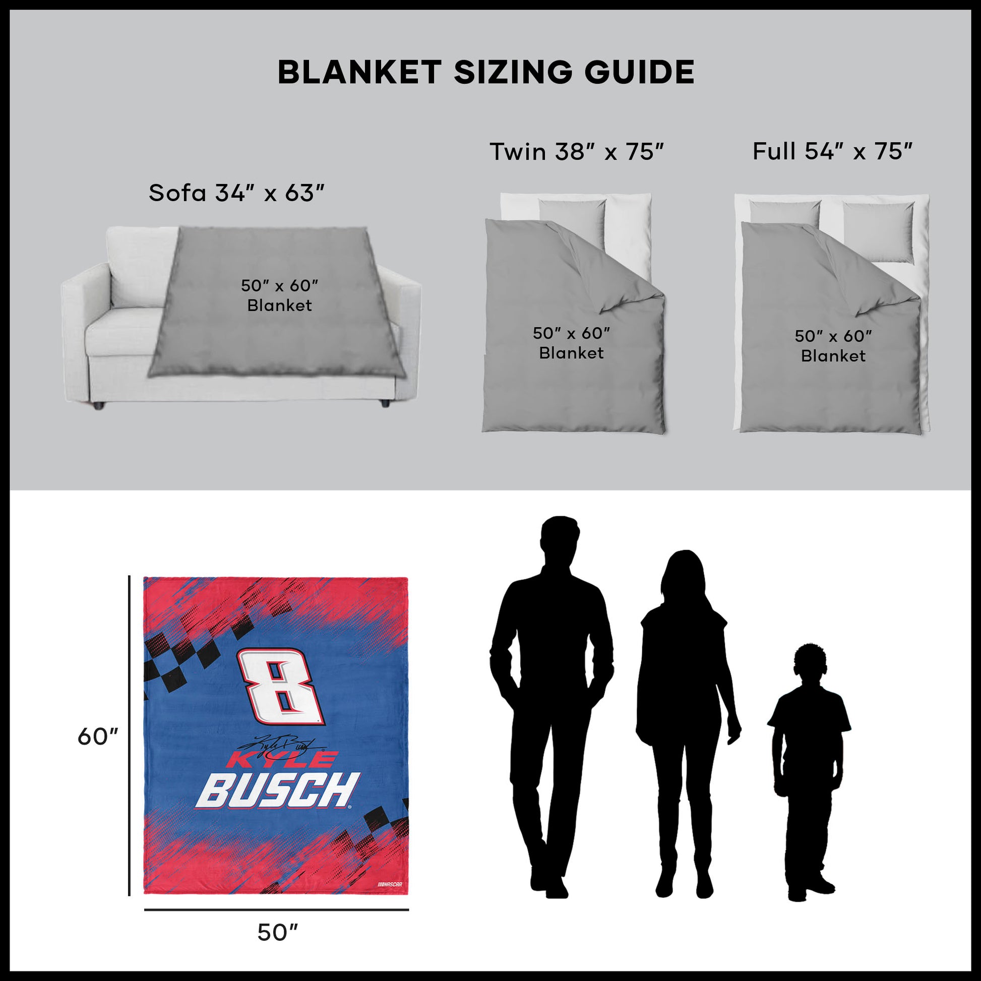 NASCAR Kyle Busch throw blanket dimensions