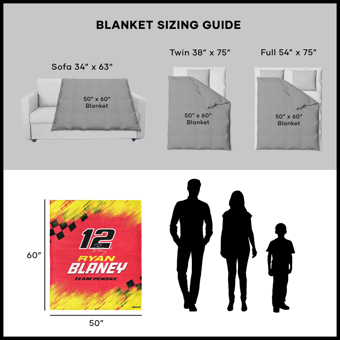 NASCAR Ryan Blaney throw blanket dimensions