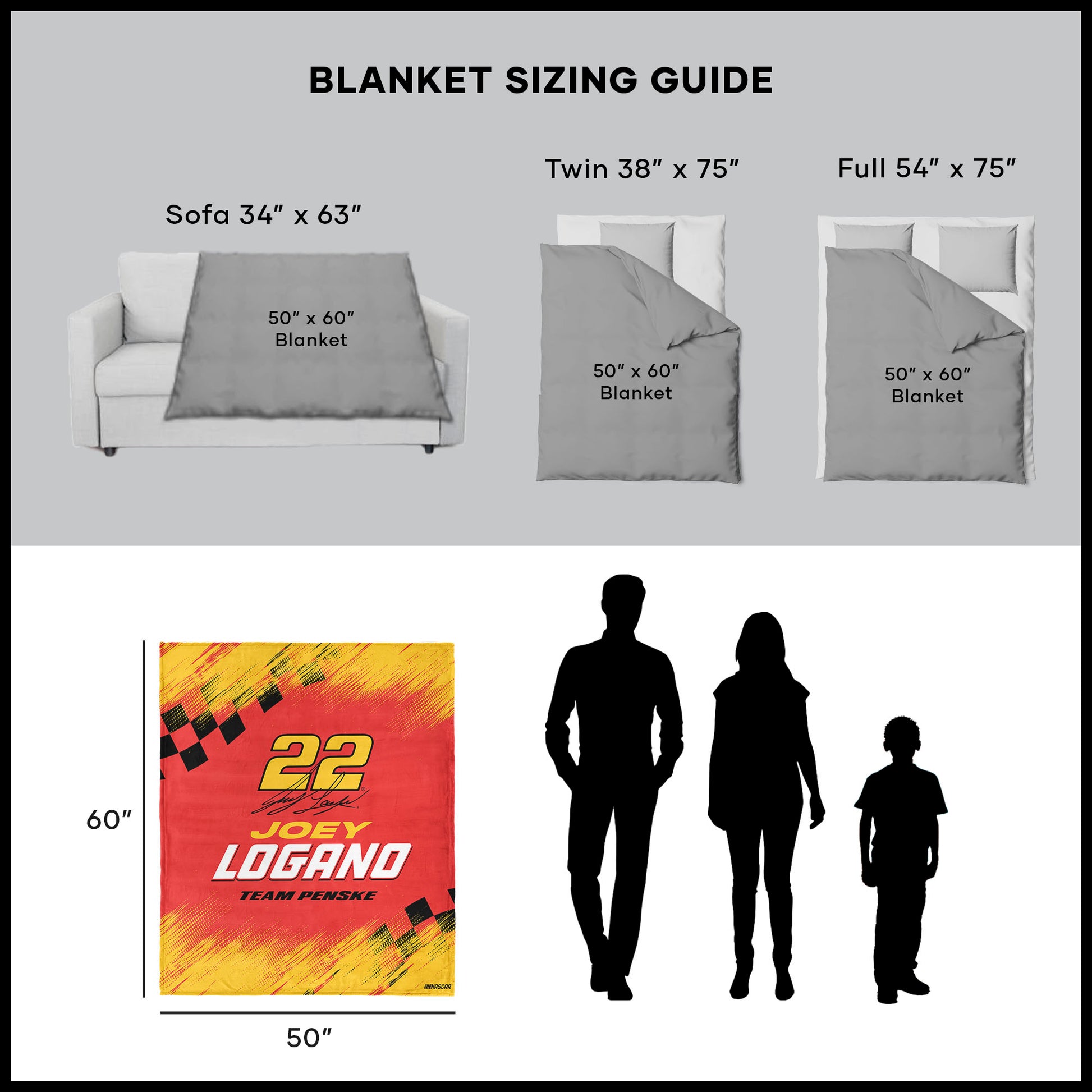 NASCAR Joey Logano throw blanket dimensions