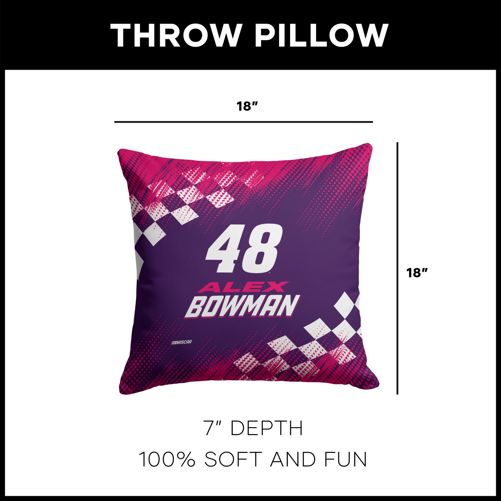 NASCAR Alex Bowman OFFICIAL throw pillow dimensions