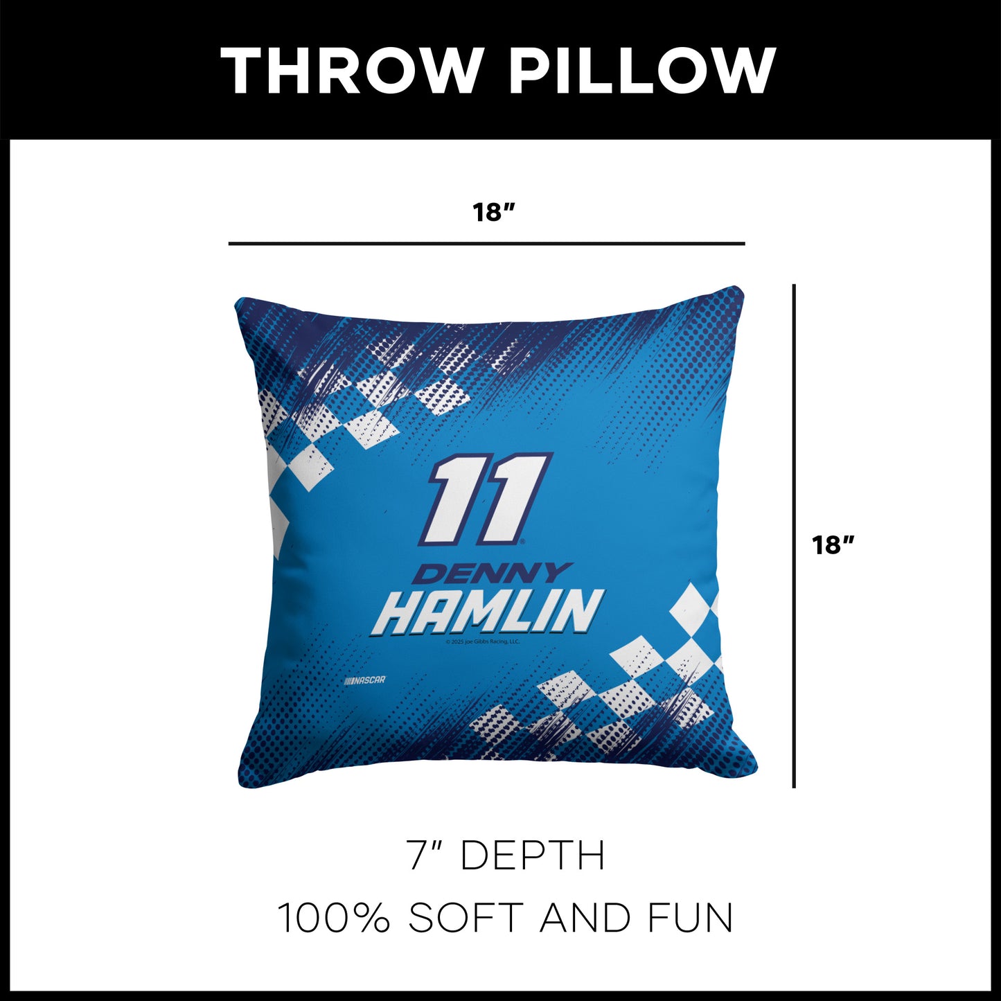 NASCAR Denny Hamlin OFFICIAL throw pillow dimensions