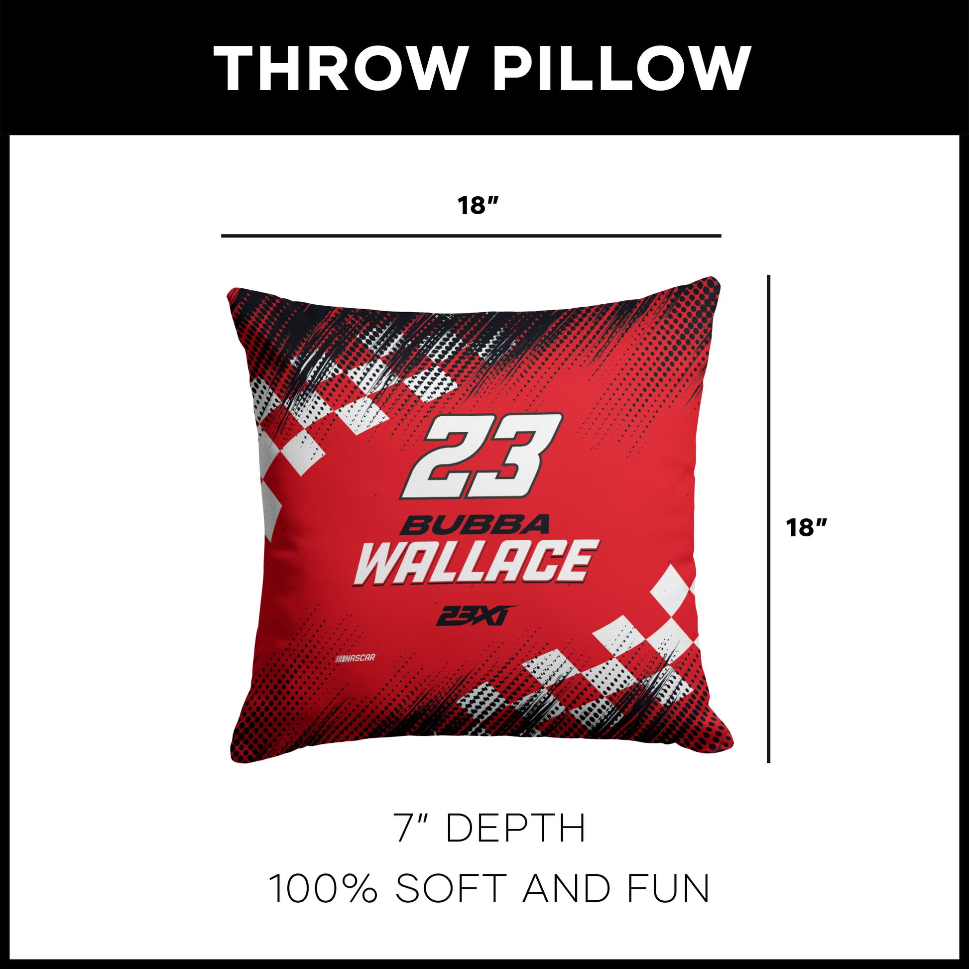 NASCAR Bubba Wallace OFFICIAL throw pillow dimensions