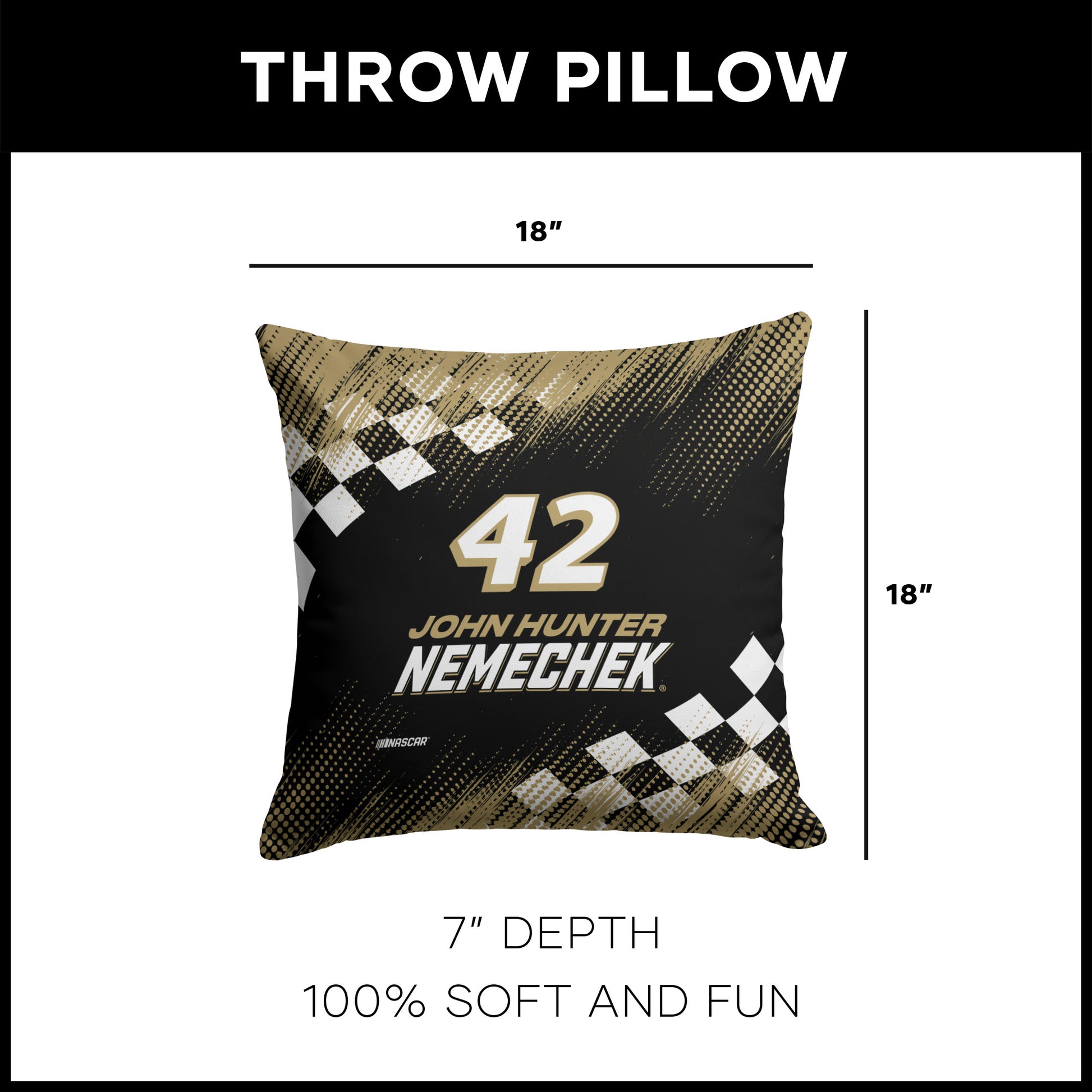 NASCAR John Hunter Nemechek OFFICIAL throw pillow dimensions