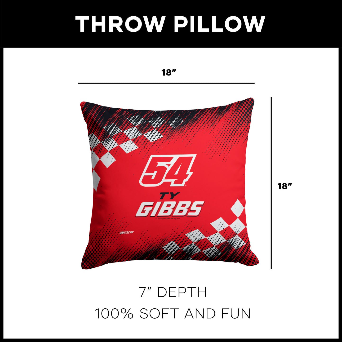 NASCAR Ty Gibbs OFFICIAL throw pillow dimensions