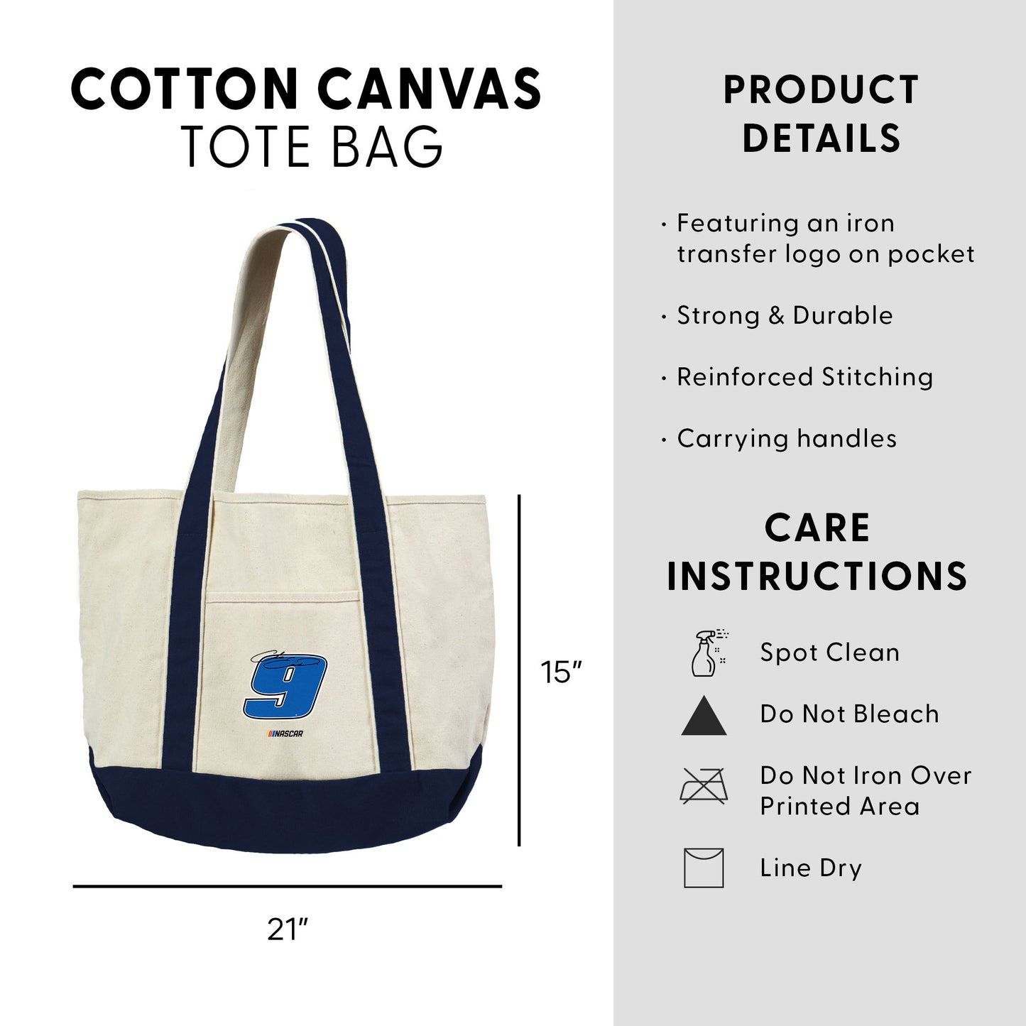NASCAR Chase Elliot Canvas Tote Dimensions