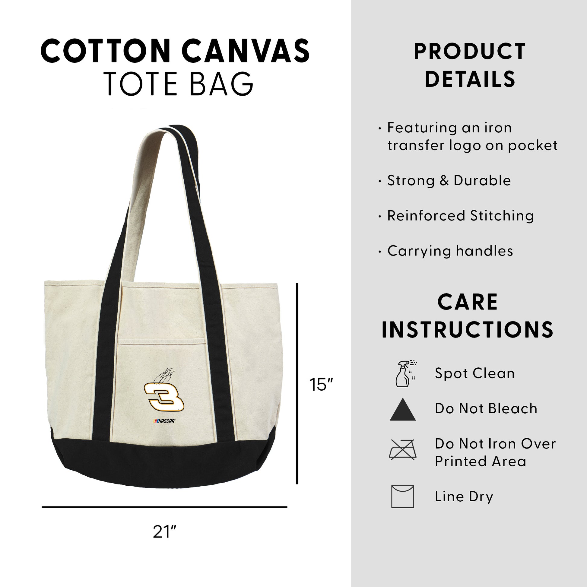 NASCAR Austin Dillon Canvas Tote Dimensions