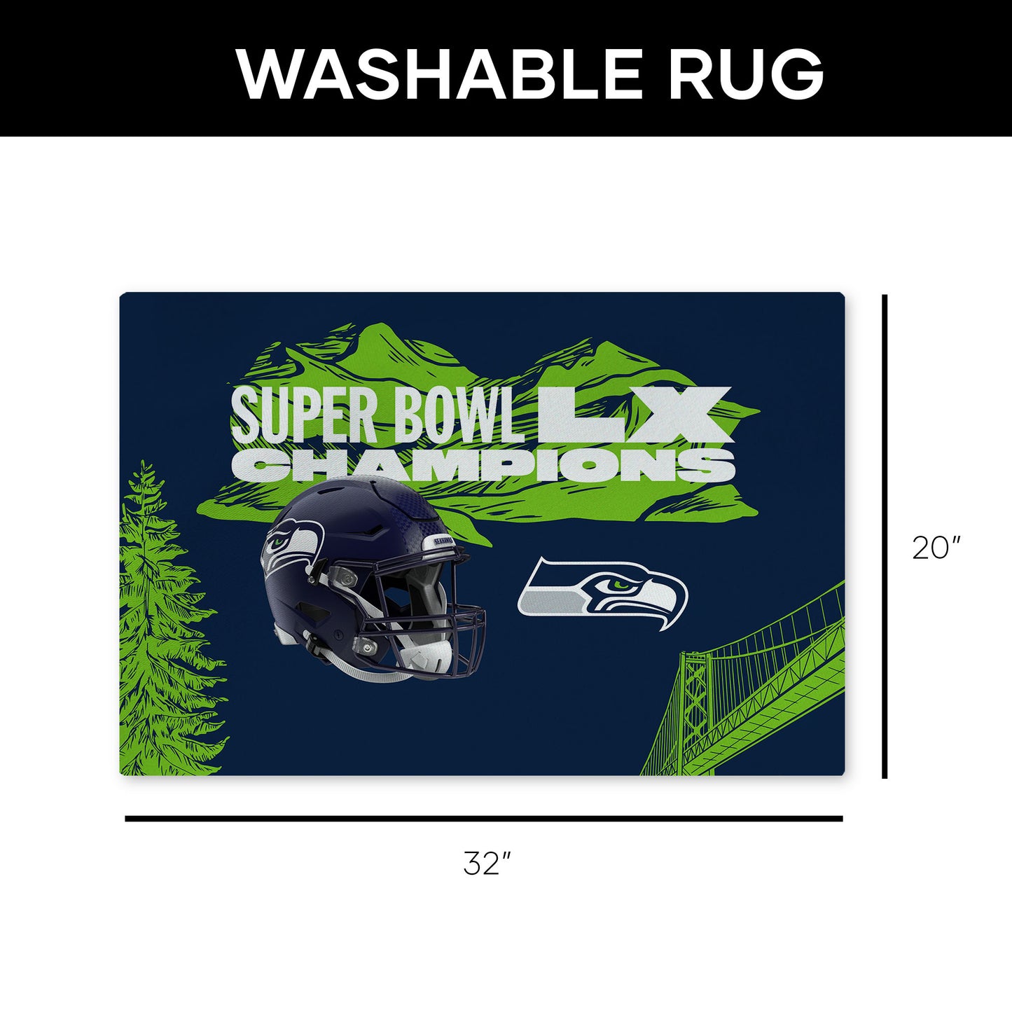 Seattle Seahawks Super Bowl 60 Champs Rug Dimensions