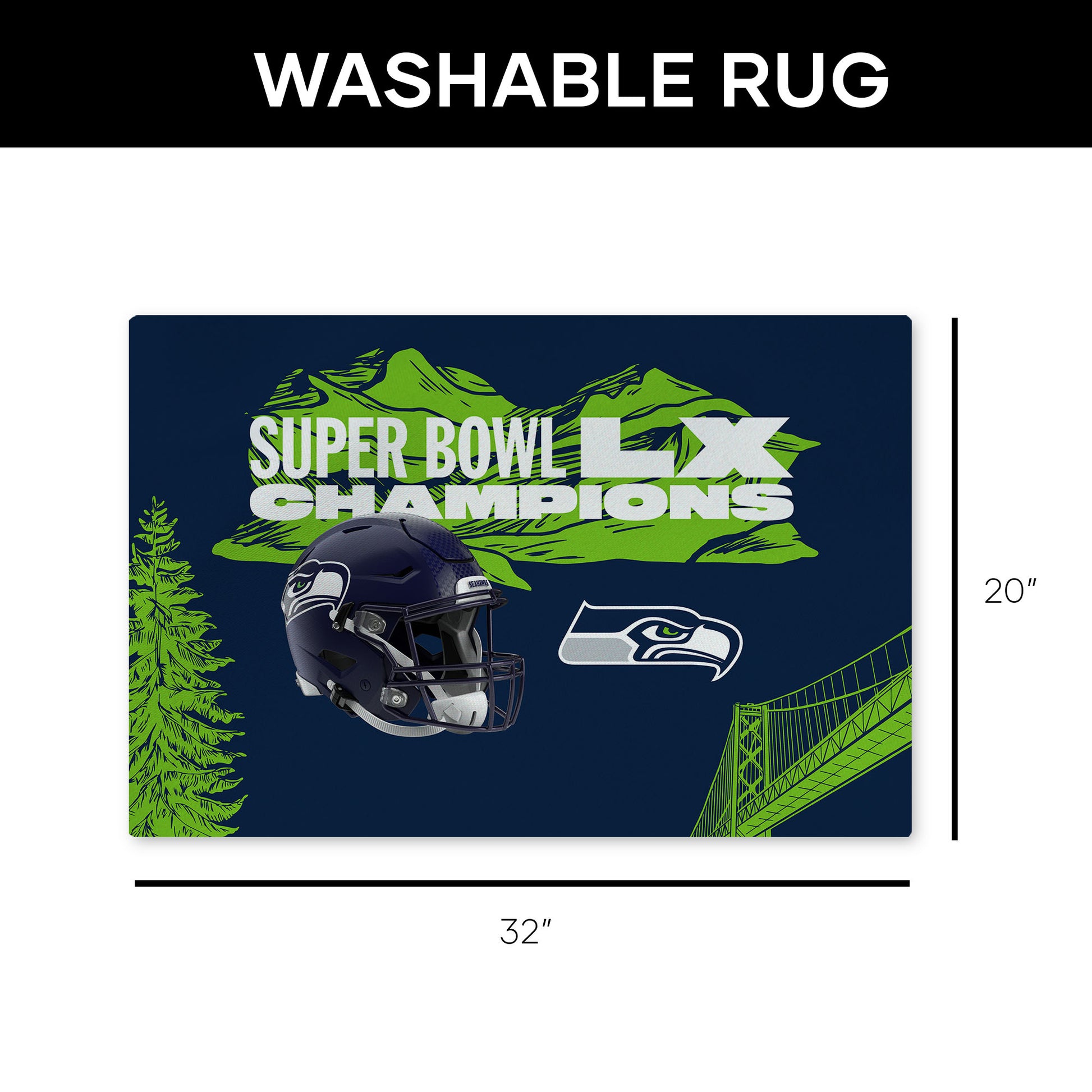 Seattle Seahawks Super Bowl 60 Champs Rug Dimensions