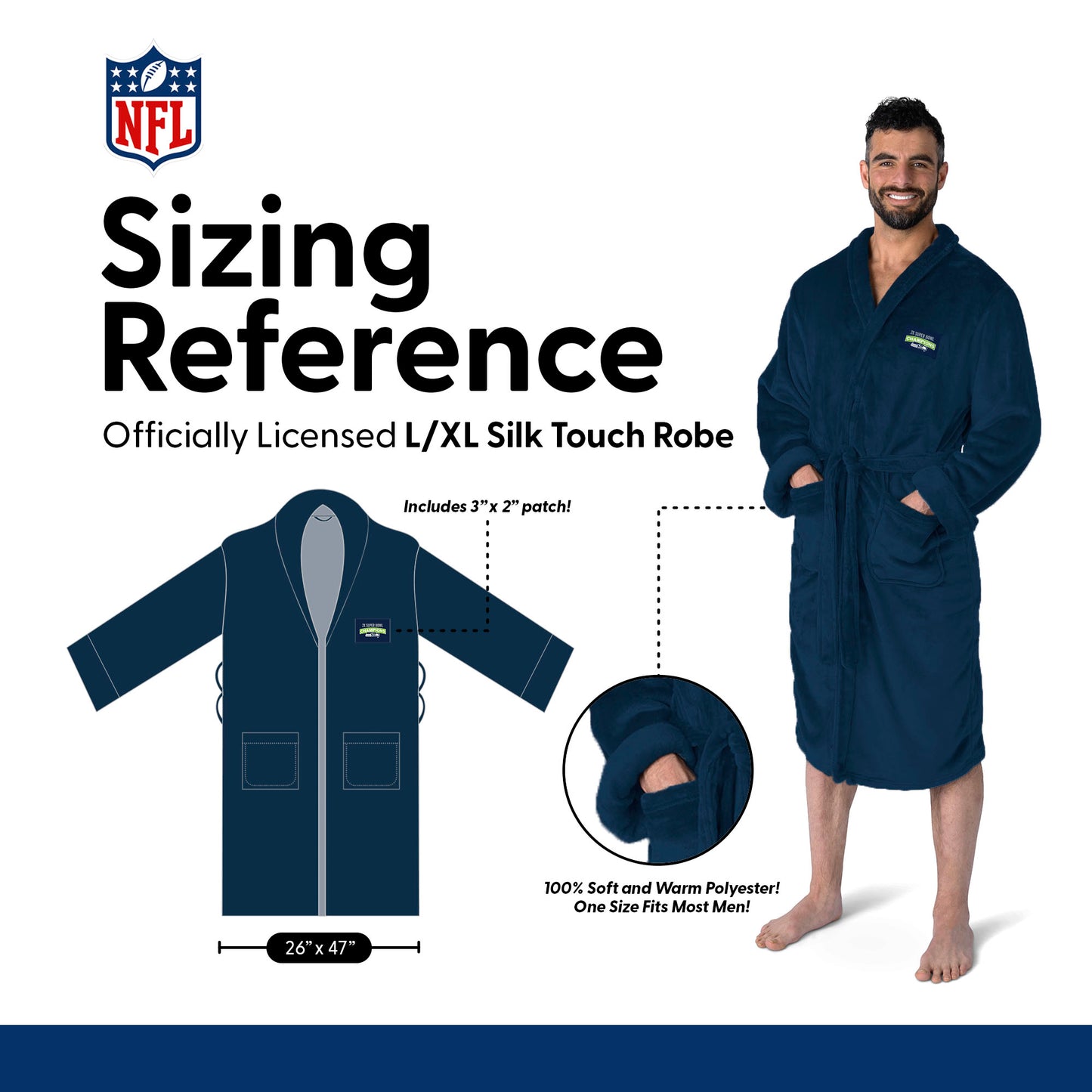 Seattle Seahawks Multiple Super Bowl Champions silk touch mens bathrobe