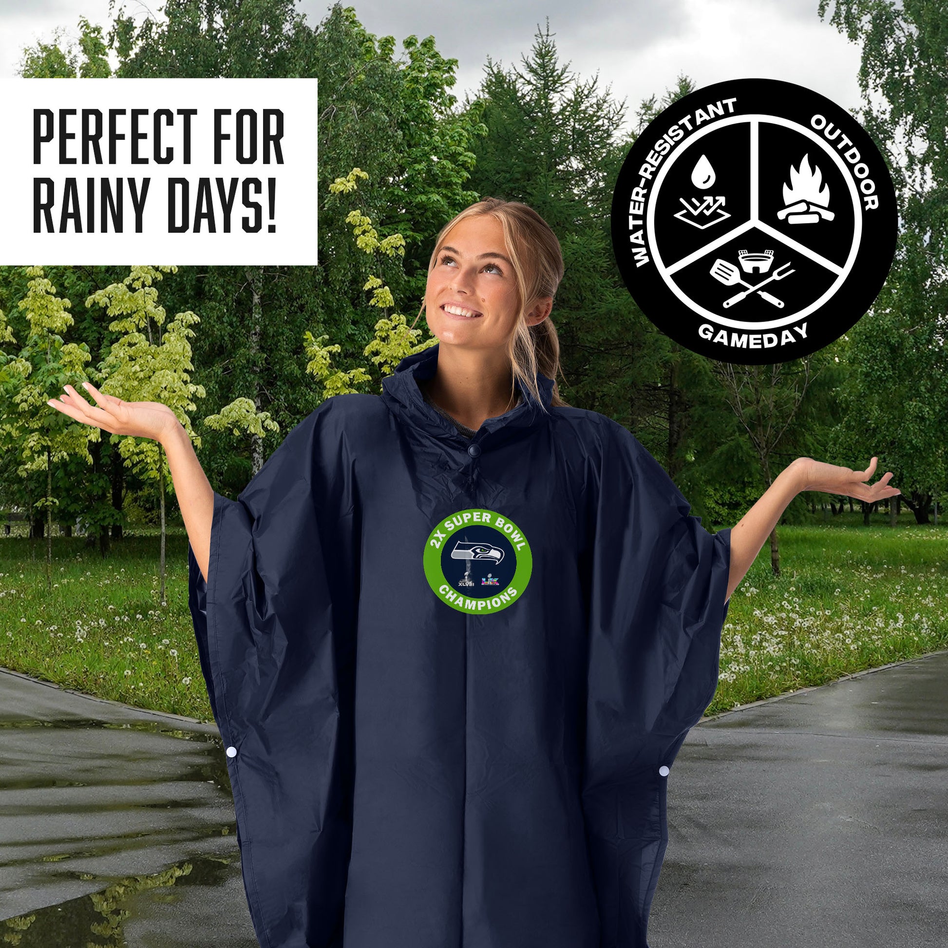 Seattle Seahawks Multi Super Bowl Champs Hooded Rain Poncho