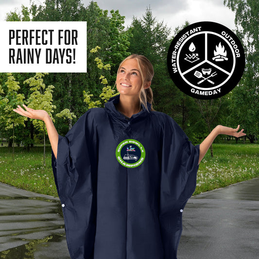 Seattle Seahawks Super Bowl 60 Champs Hooded Rain Poncho