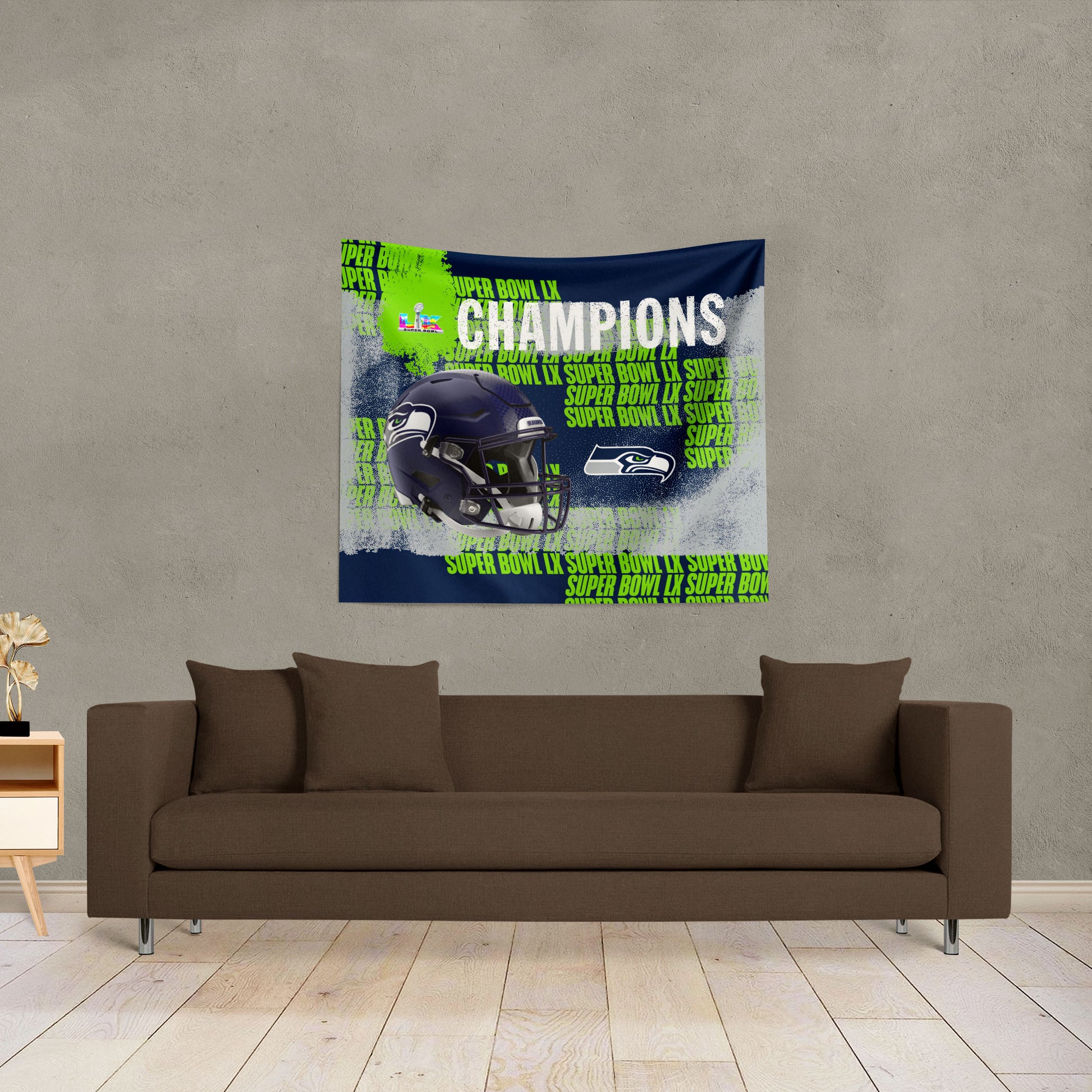 Seattle Seahawks Super Bowl 60 Champs Wall Hanging Lifestyle