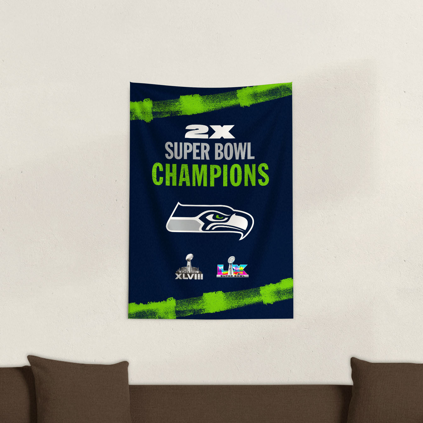 Seattle Seahawks 2 time Super Bowl Champs Wall Tapestry