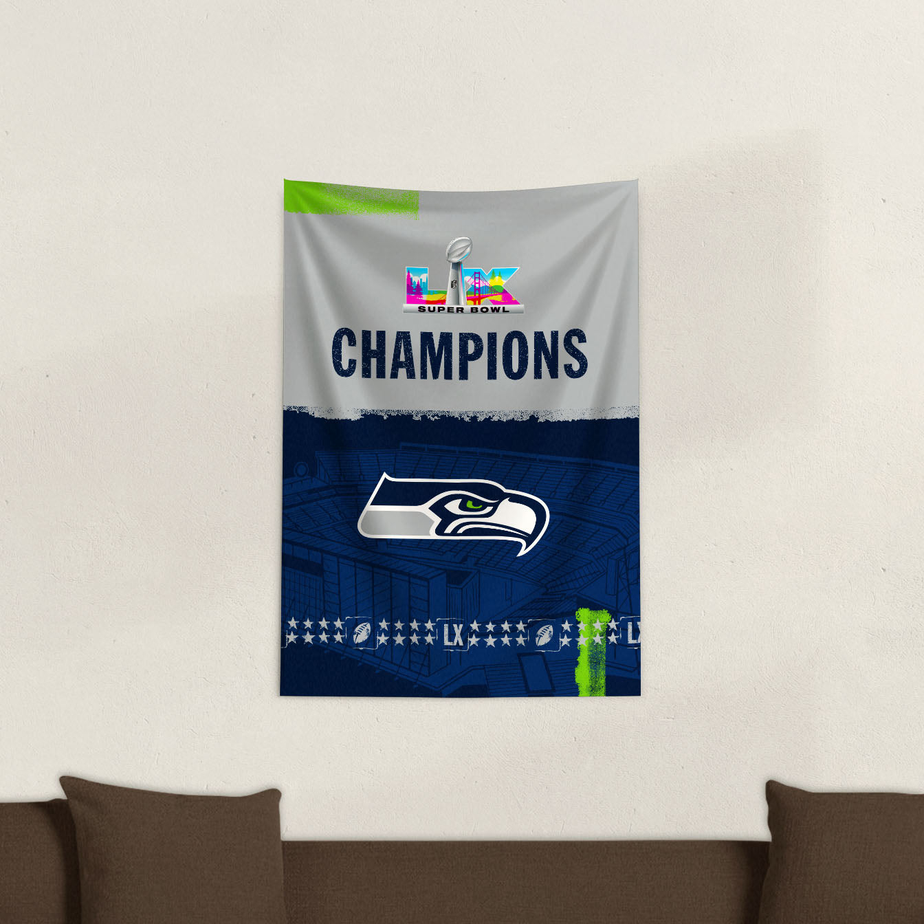 Seattle Seahawks Super Bowl 60 Champs Wall Tapestry