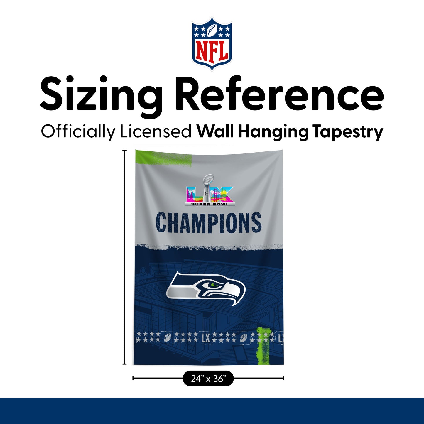 Seattle Seahawks Super Bowl 60 Champs Tapestry Dimensions