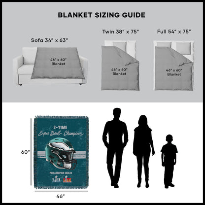 Philadelphia Eagles Multi Super Bowl Champs Woven Tapestry Dimensions