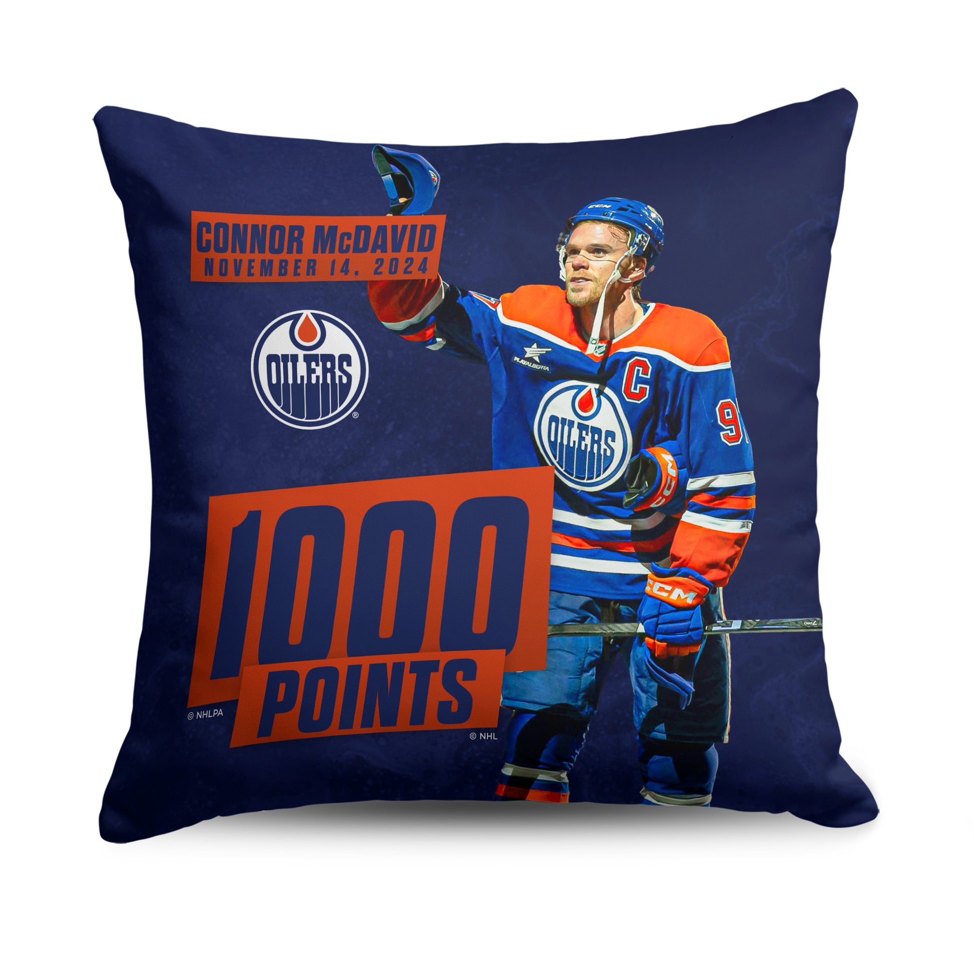 Edmonton Oilers Connor McDavid 1000 points throw pillow
