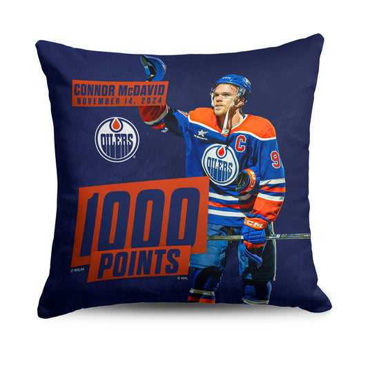 Edmonton Oilers Connor McDavid 1000 points throw pillow