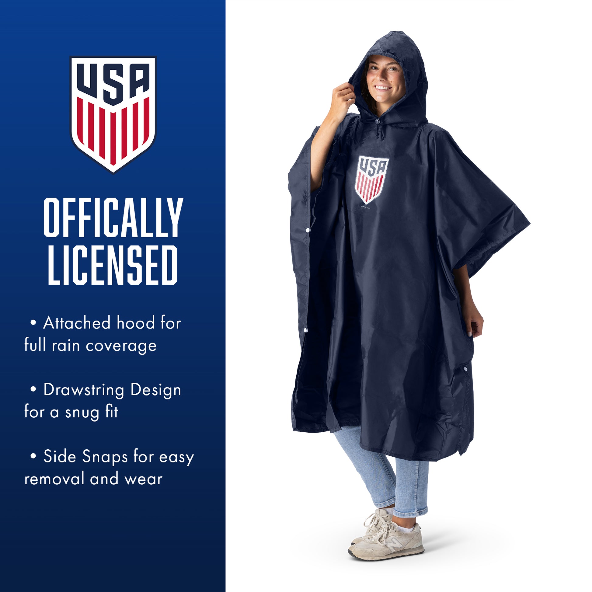 US Soccer rain poncho with carrying pouch