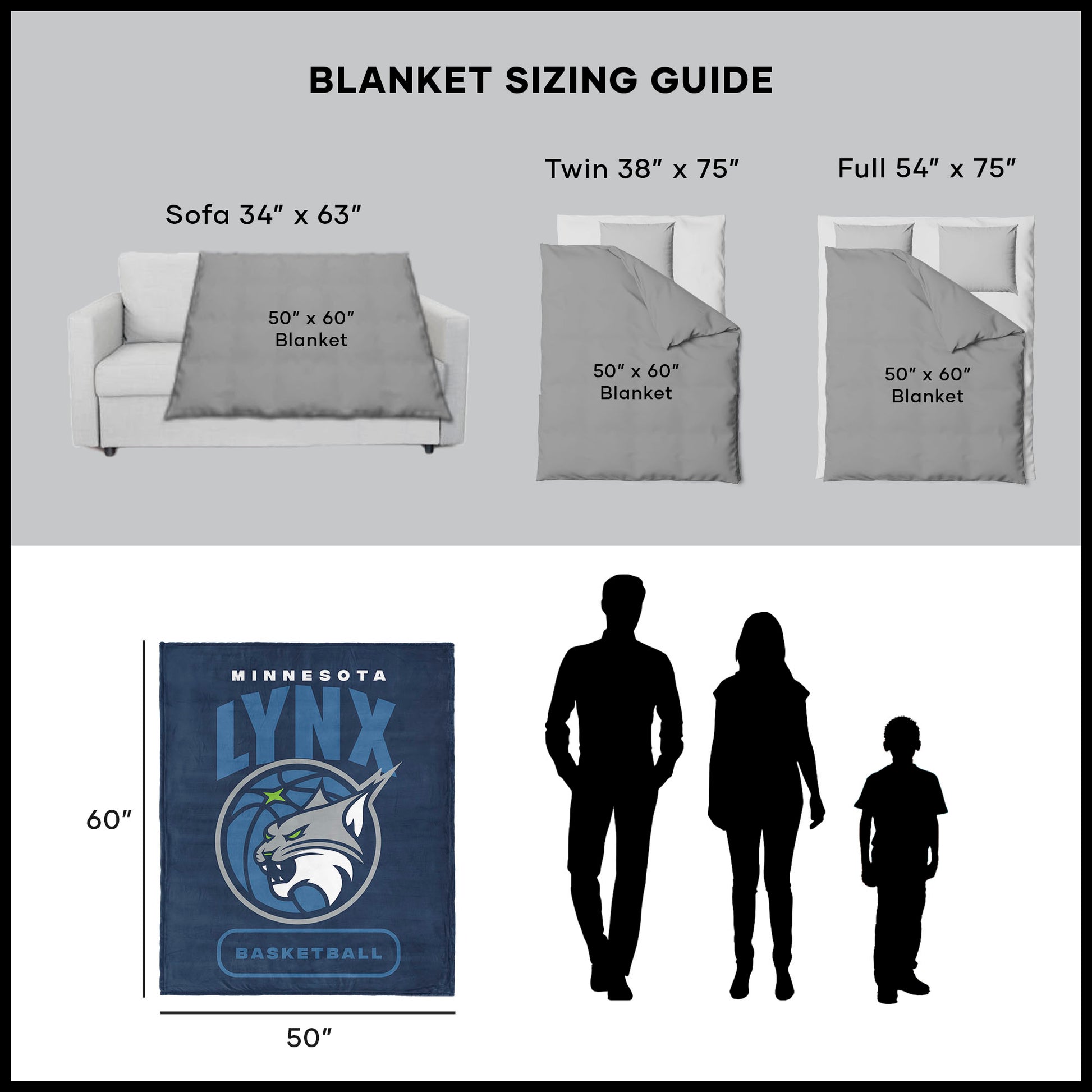 Minnesota Lynx throw blanket dimensions