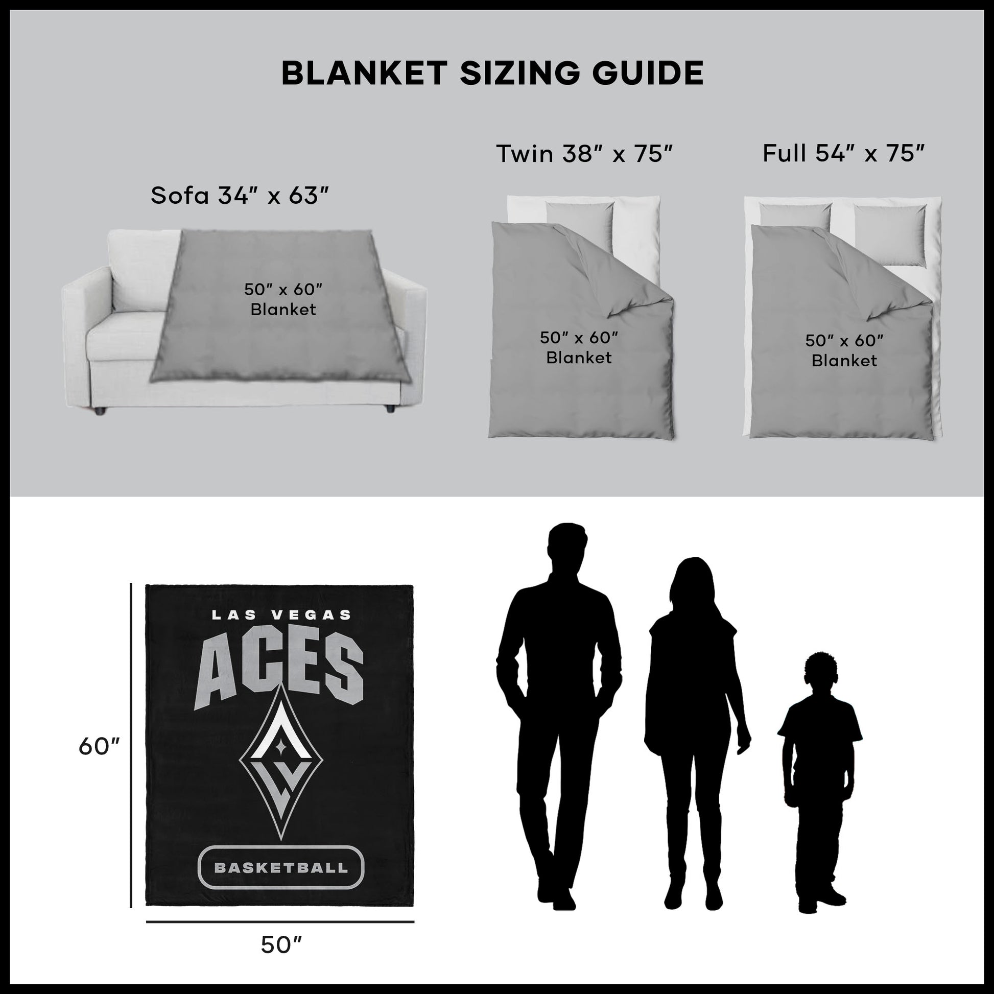Las Vegas Aces throw blanket dimensions