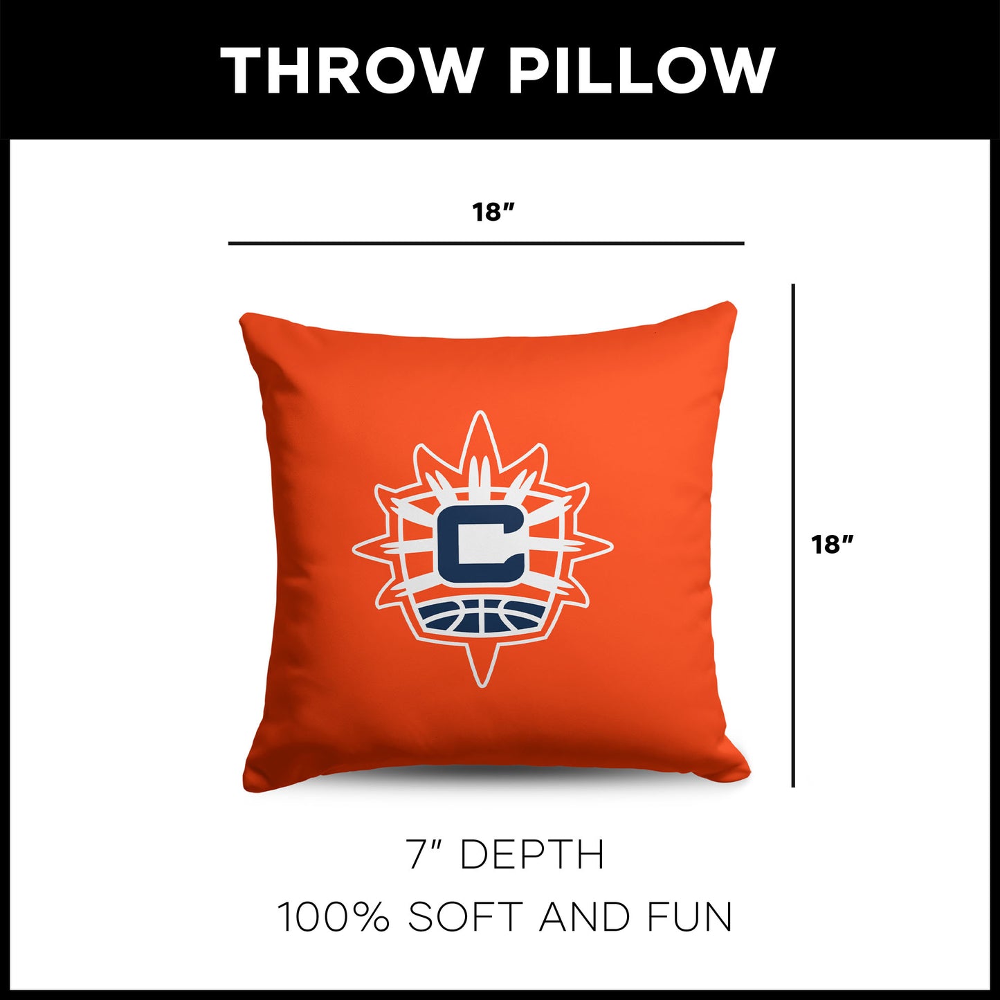 Connecticut Sun WNBA Throw Pillow dimensions