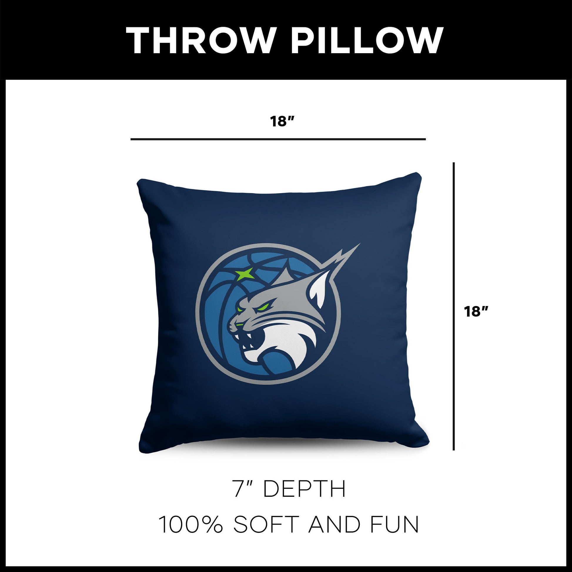 Minnesota Lynx WNBA Throw Pillow dimensions