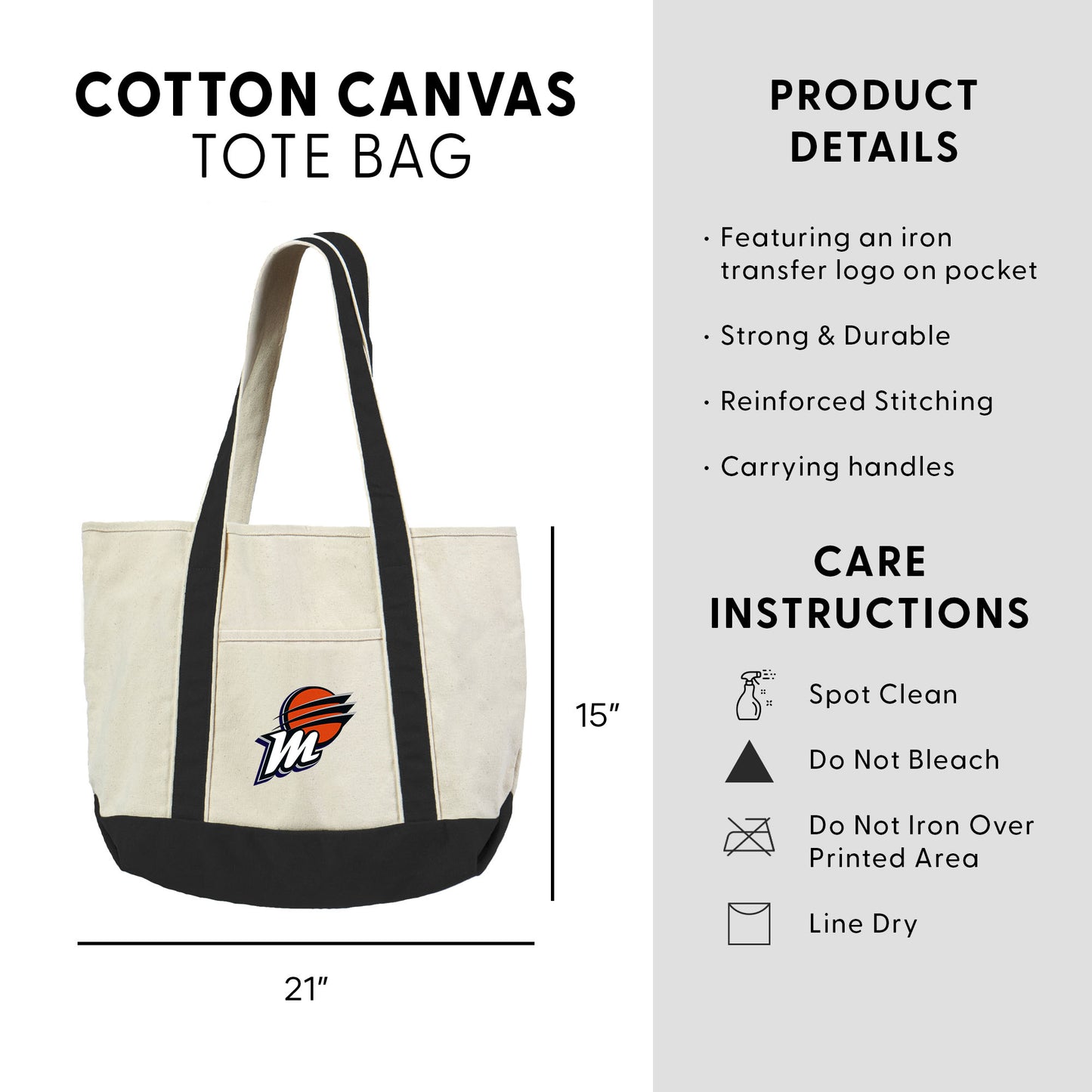 Phoenix Mercury Logo Canvas Tote Dimensions