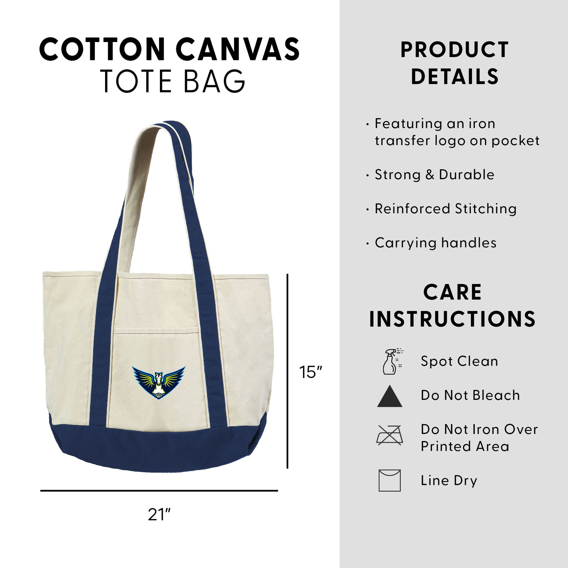 Dallas Wings Logo Canvas Tote Dimensions