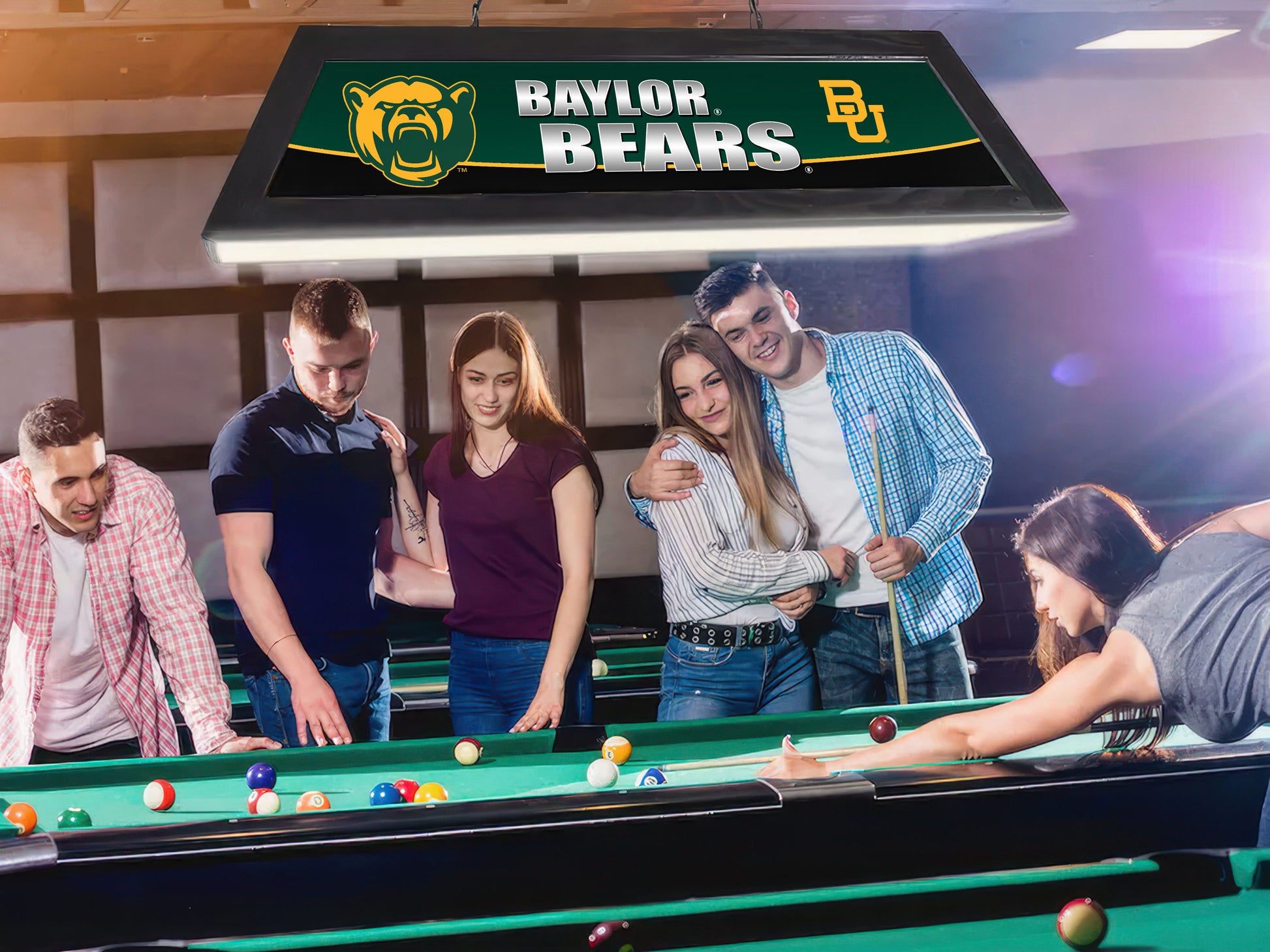 Official [Team Name] 42-Inch Billiard Light Installed Hanging Inside Game Room Man Cave
